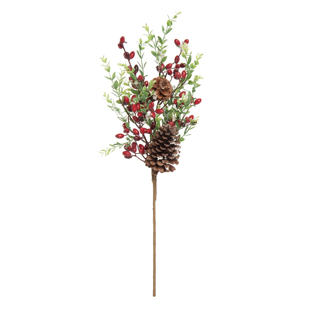 Transpac 24 in Multicolor Christmas Frosted Pinecone Berry Pick Artificial Stem for Holiday Decor
